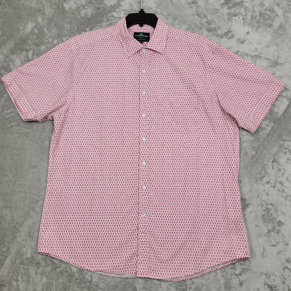 Rodd & Gunn Sports Fit Short Sleeve Shirt 2XL‎ Red White Geometric Print Cotton